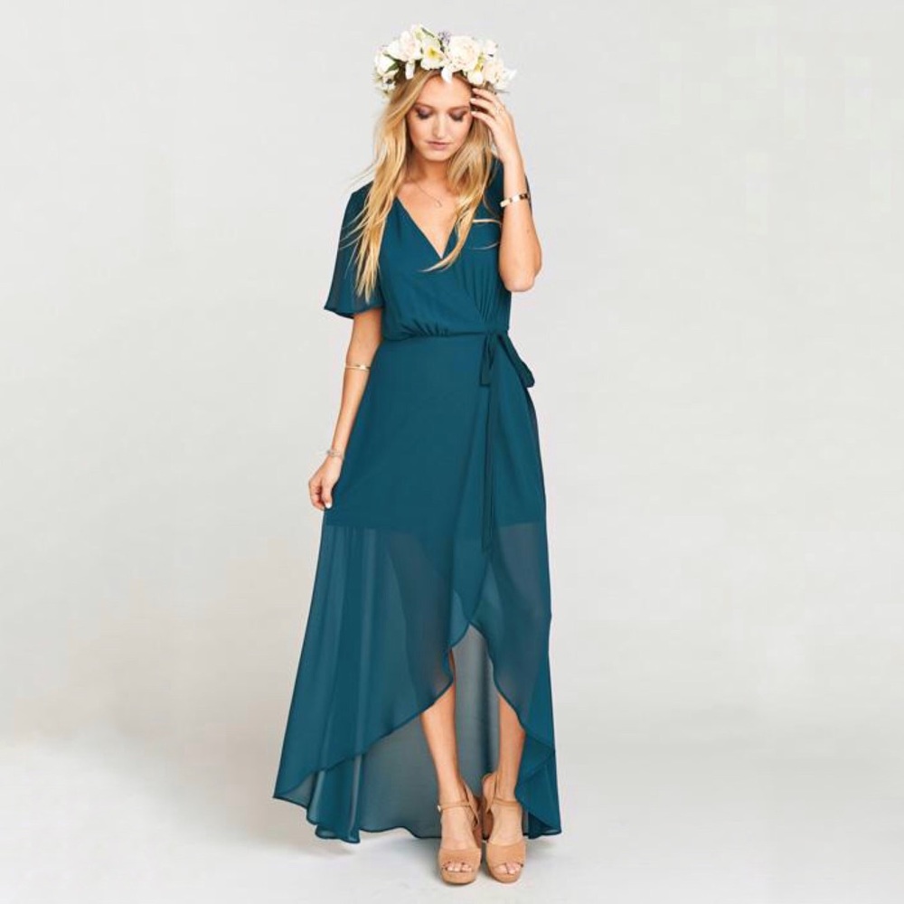 Show Me Your Mumu | NWT Sophia Deep Jade Chiffon Wrap Bridal Dress
